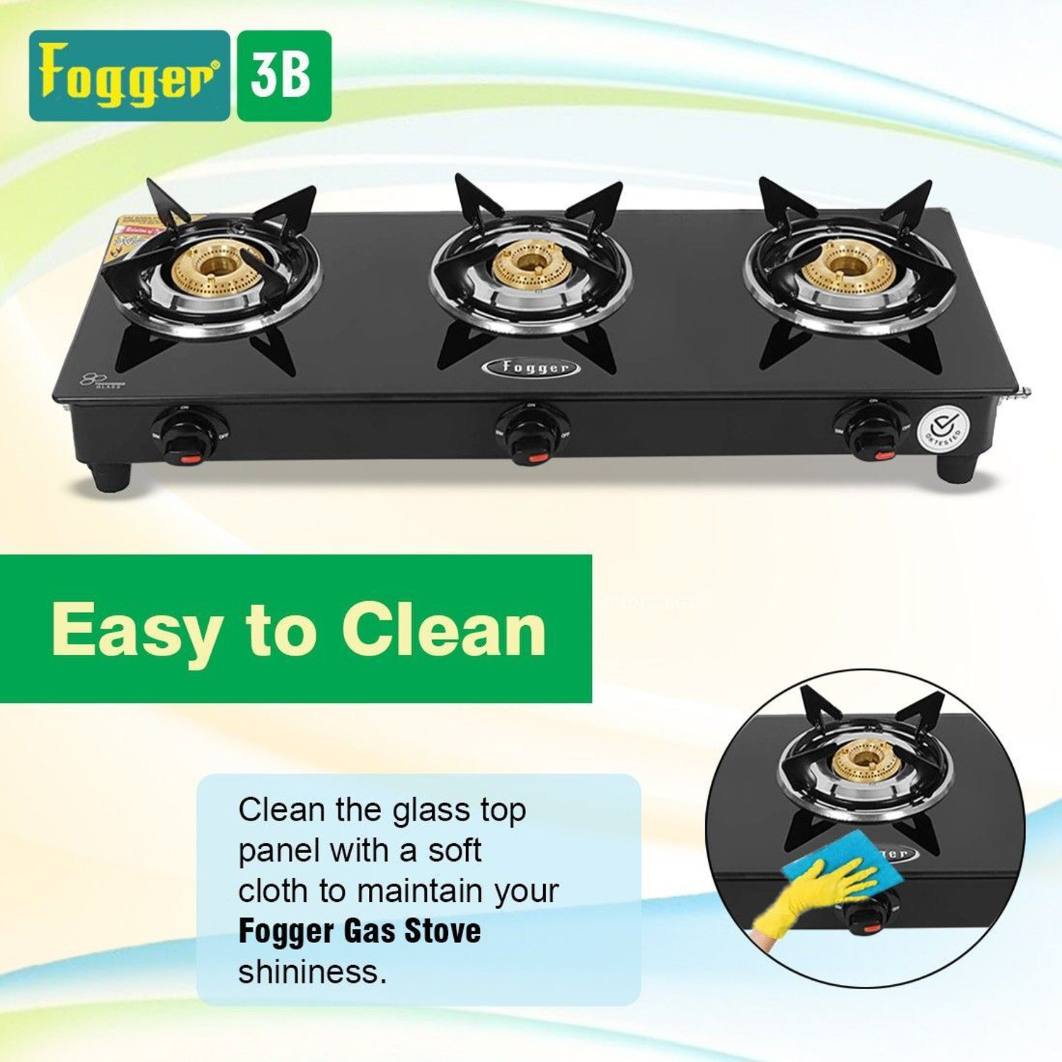 Image of Fogger Designer Black Stainless Steel, Glass Manual Gas Stove