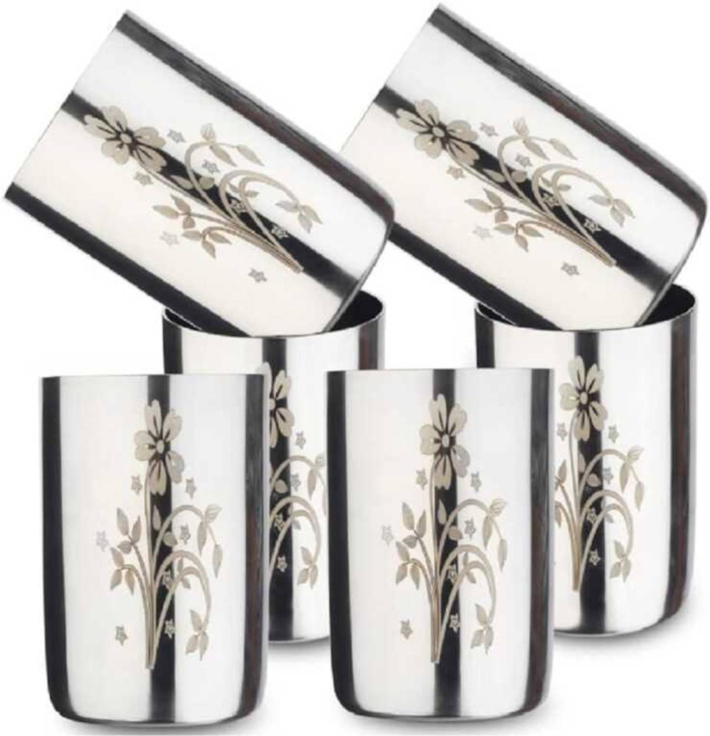 akashmetal (Pack of 6) amarapali laser_steel_waterglass_078_8 Glass Water/Juice Glass