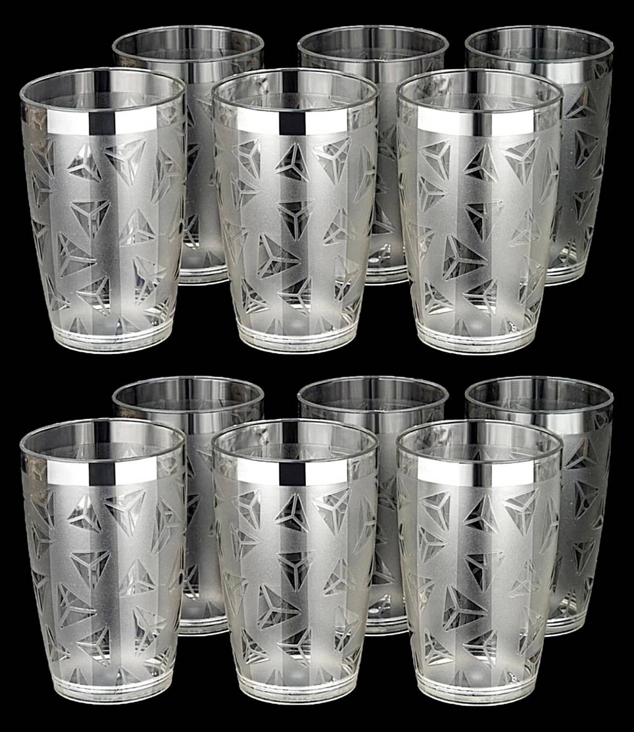 CENTUREUM (Pack of 12) 100% Unbreakable Curved Shape Prism Pattern Water Juice Drinking Glasses Set Of 12 ( Clear,Plastic) Glass Set Water/Juice Glass