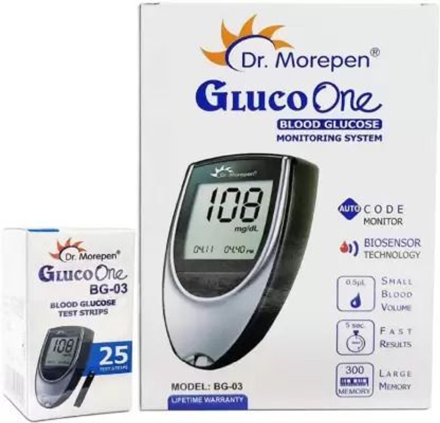 Image of Dr. Morepen BG-03 Gluco One Glucometer Combo, 25 Strips Glucometer