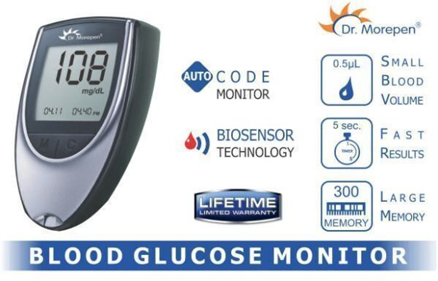 Image of Dr. Morepen BG-03 Gluco One Glucometer Combo, 25 Strips Glucometer