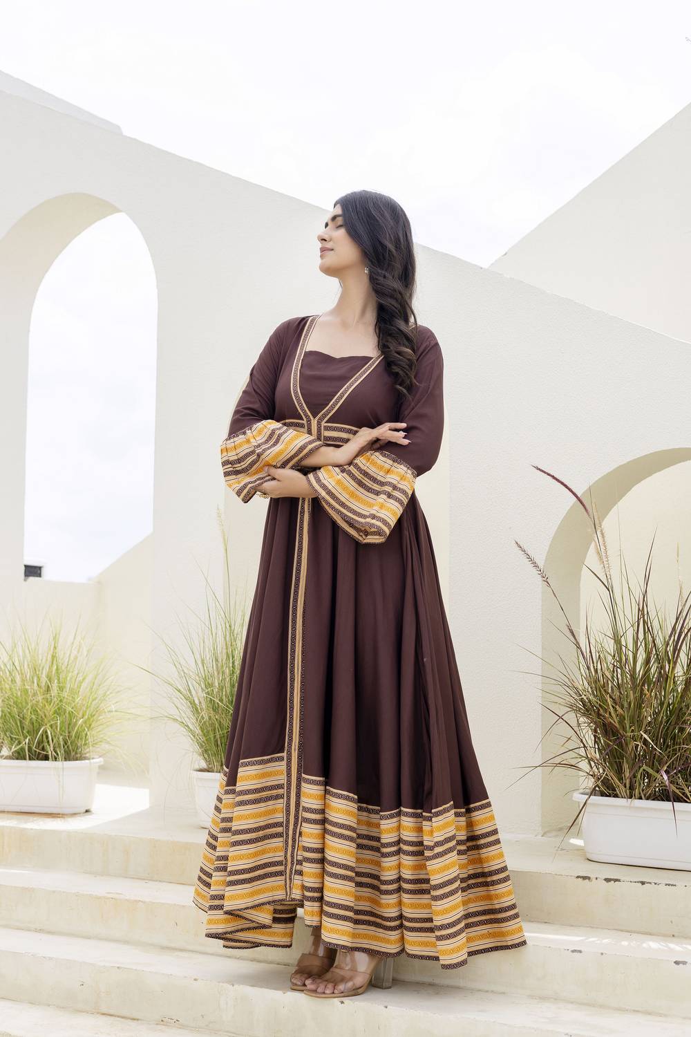 ftDiva Women Striped Viscose Rayon Anarkali Kurta (Multicolor)