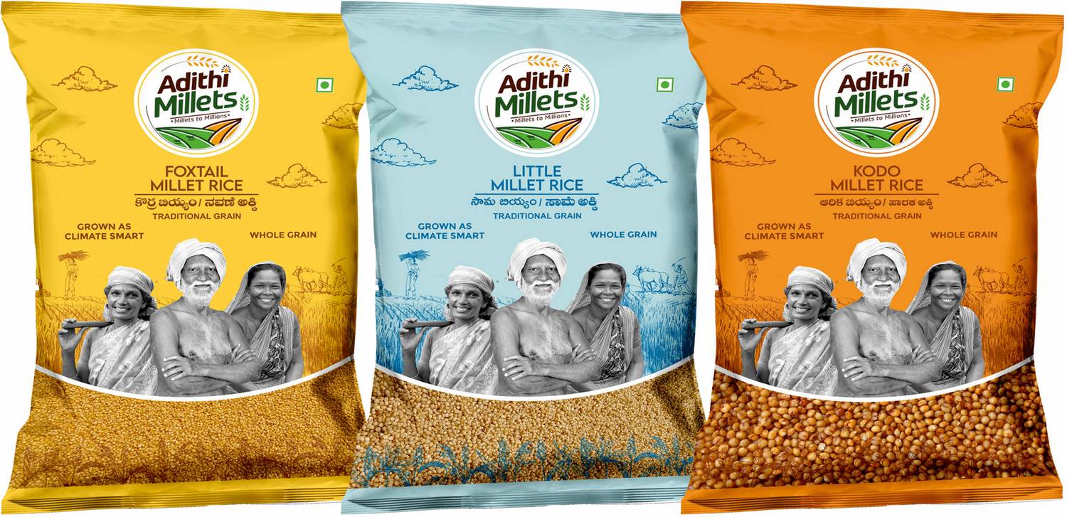 Adithi Millets Siridhanya Unpolished combo pack ORGANIC Foxtail/Litle/Kodo (500gm*3Pac)positive Mixed Millet