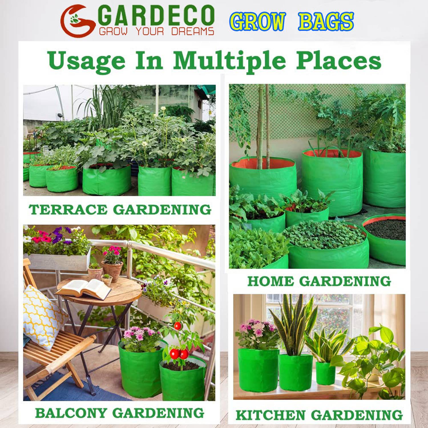 GARDECO 260 GSM HDPE UV Treated Rectangle Grow Bag (24x12x6-Inch) - Image 5