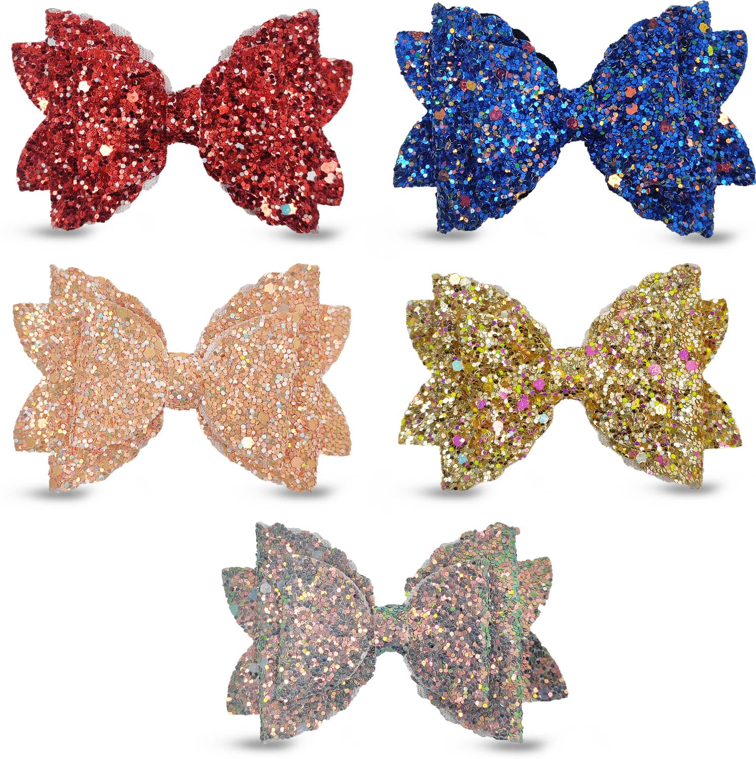 AmazingKarts 5Pcs Korean Style Glitter Bow Hair Clips for Women And Girls (Multicolor) Hair Clip