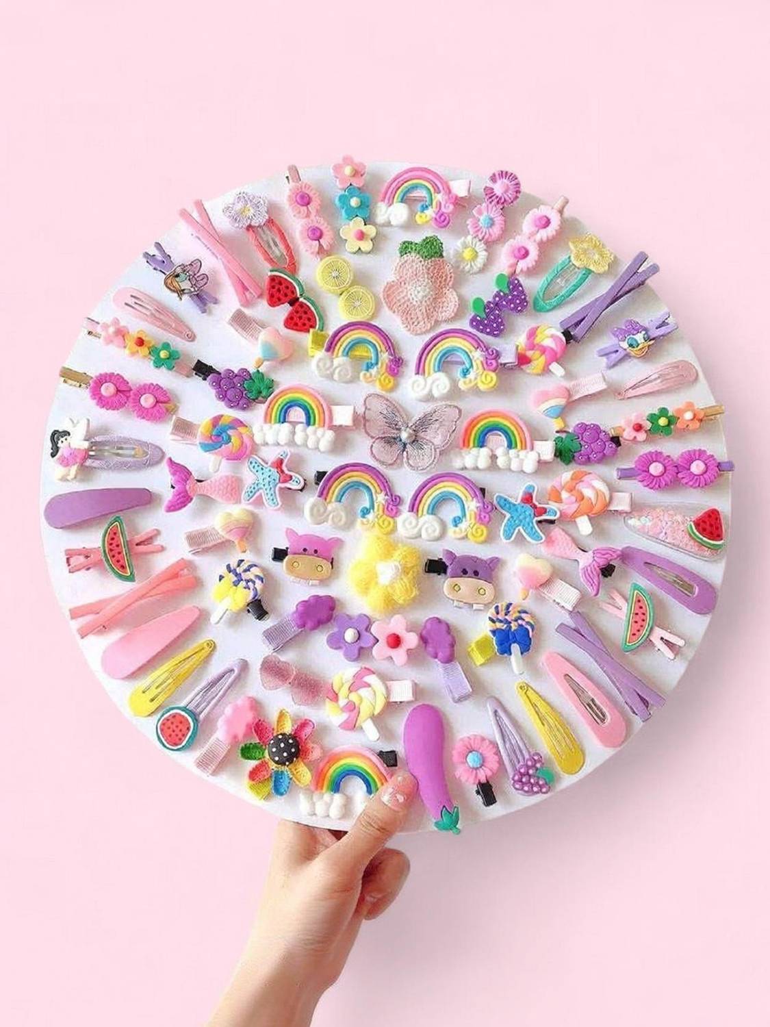 Aayra 14 pcs Mix Designs Girlish Flower Fruit Baby Teddy Rainbow HairpinsSet Baby Hair Clip