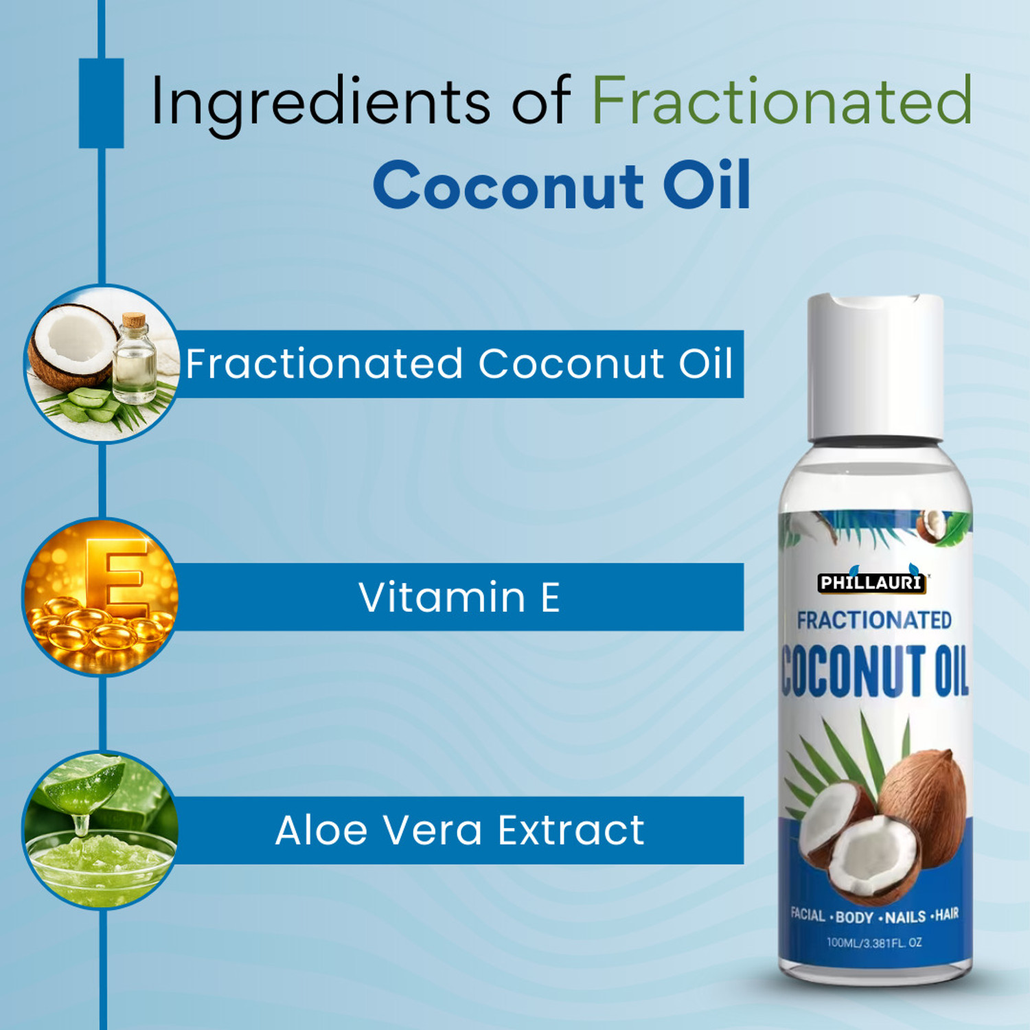 Image of Phillauri Fractionated Coconut Oil for Daily Skin & Hair Care | Non-Greasy Formula Hair Oil
