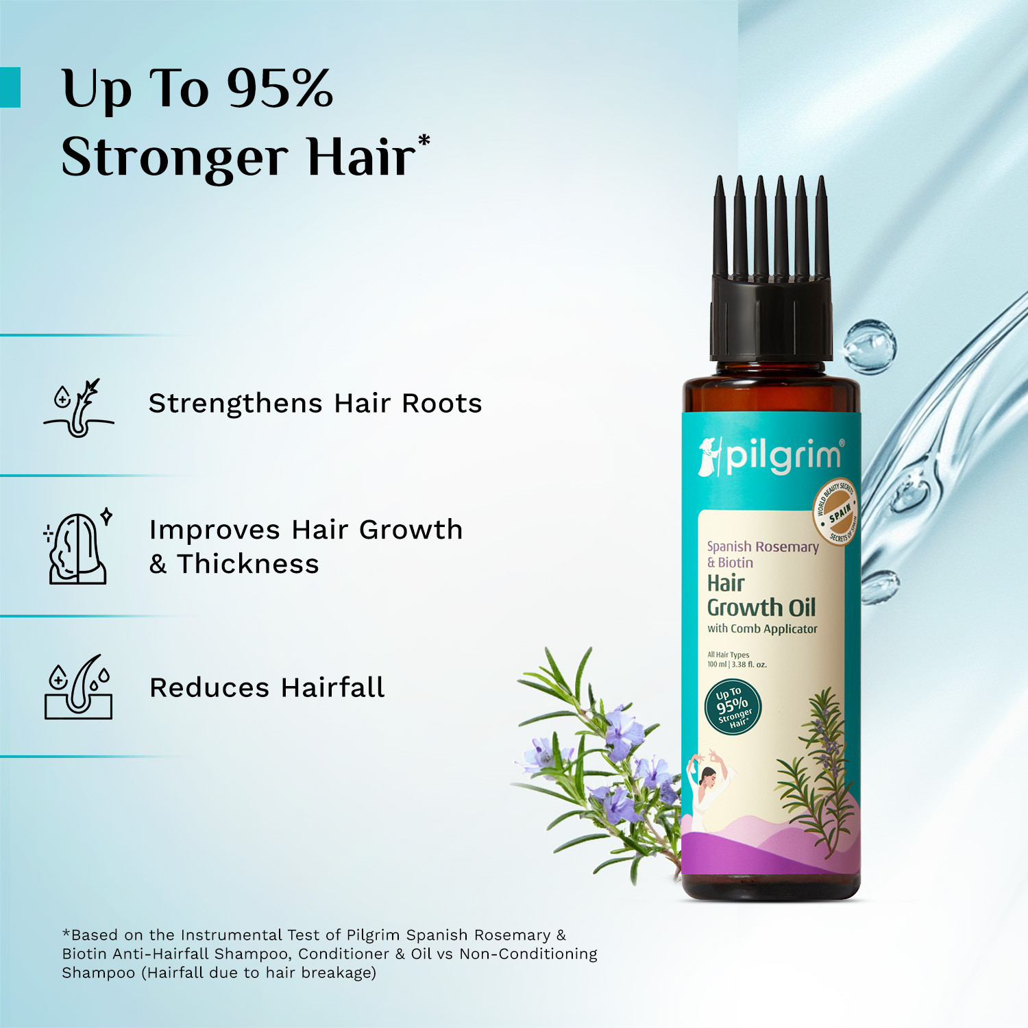 Image of Pilgrim Spanish Rosemary & Biotin Hair Oil + Spanish Rosemary Biotin Shampoo + Hair Growth Serum (30 ML) + Rosemary Water