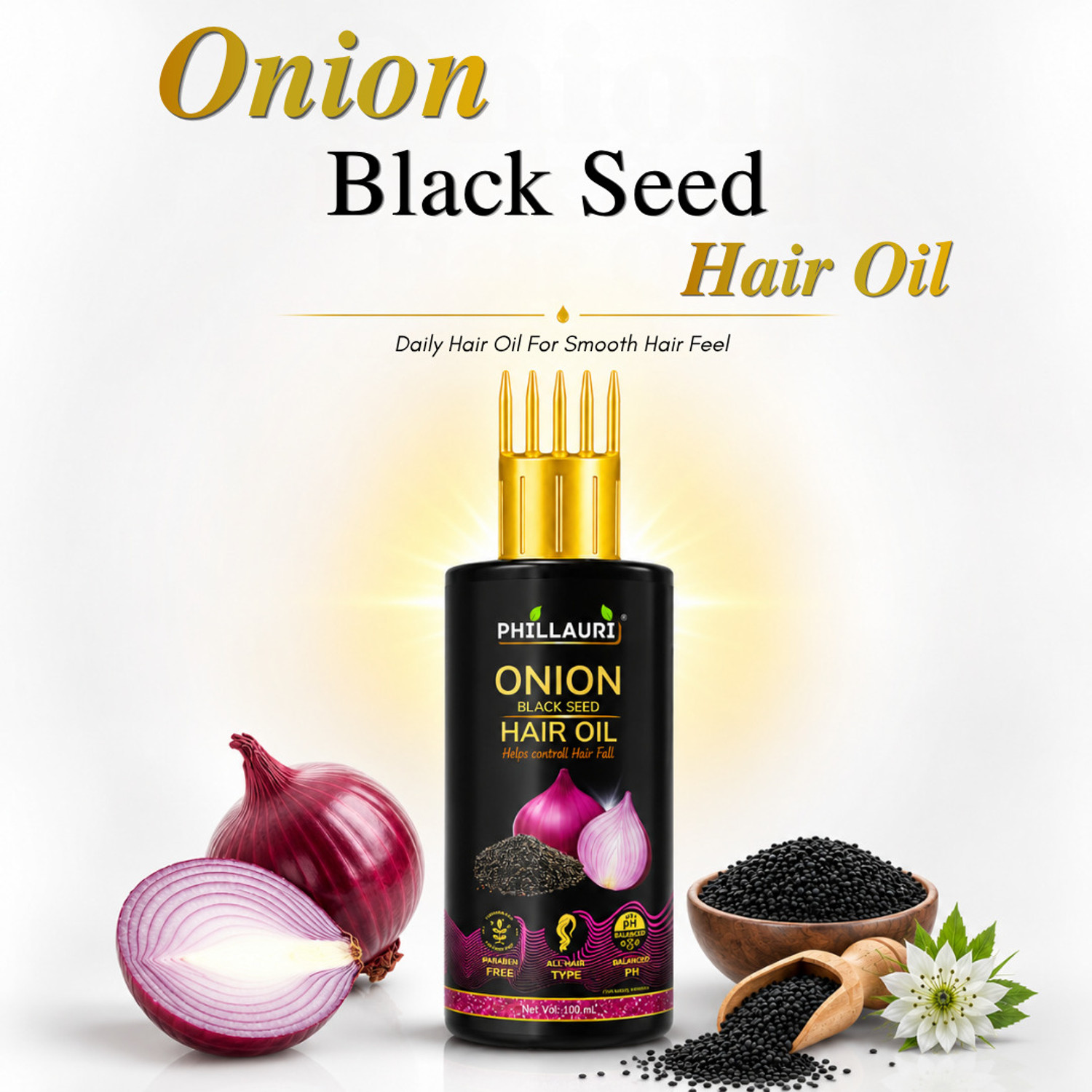 Image of Phillauri Black Seed Onion Oil for Hair Regrowth & Hair Fall Control Hair Oil