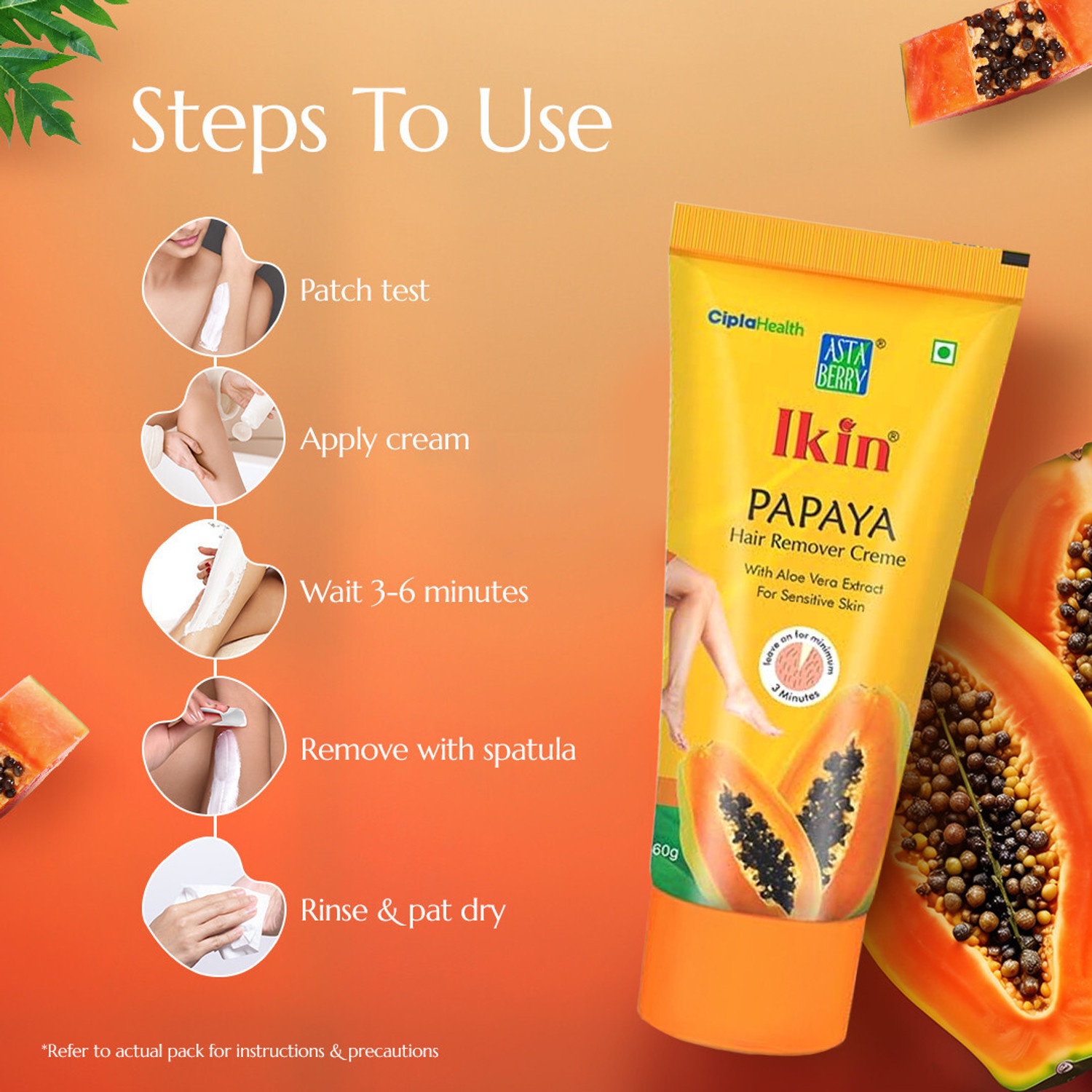 Image of Ikin Papaya Hair Remover Creme 60g (Pack of 3) Cream