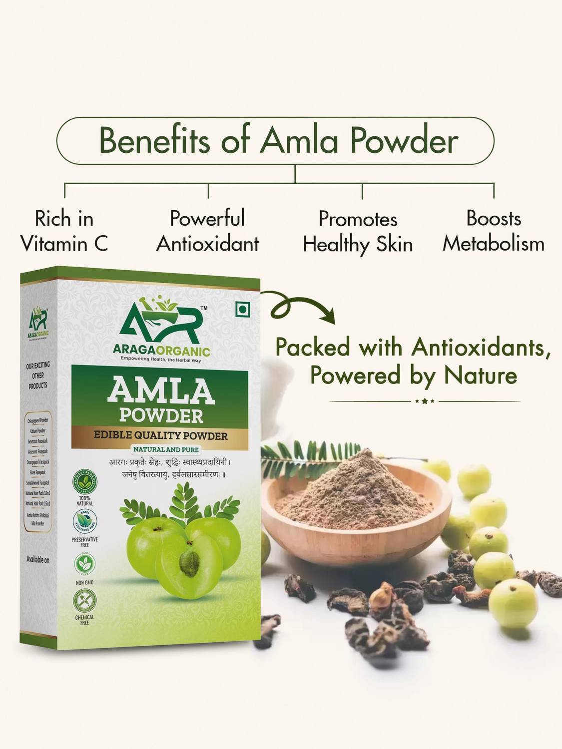 Araga Organic Amla Powder For Hair Growth, Eating & Drinking