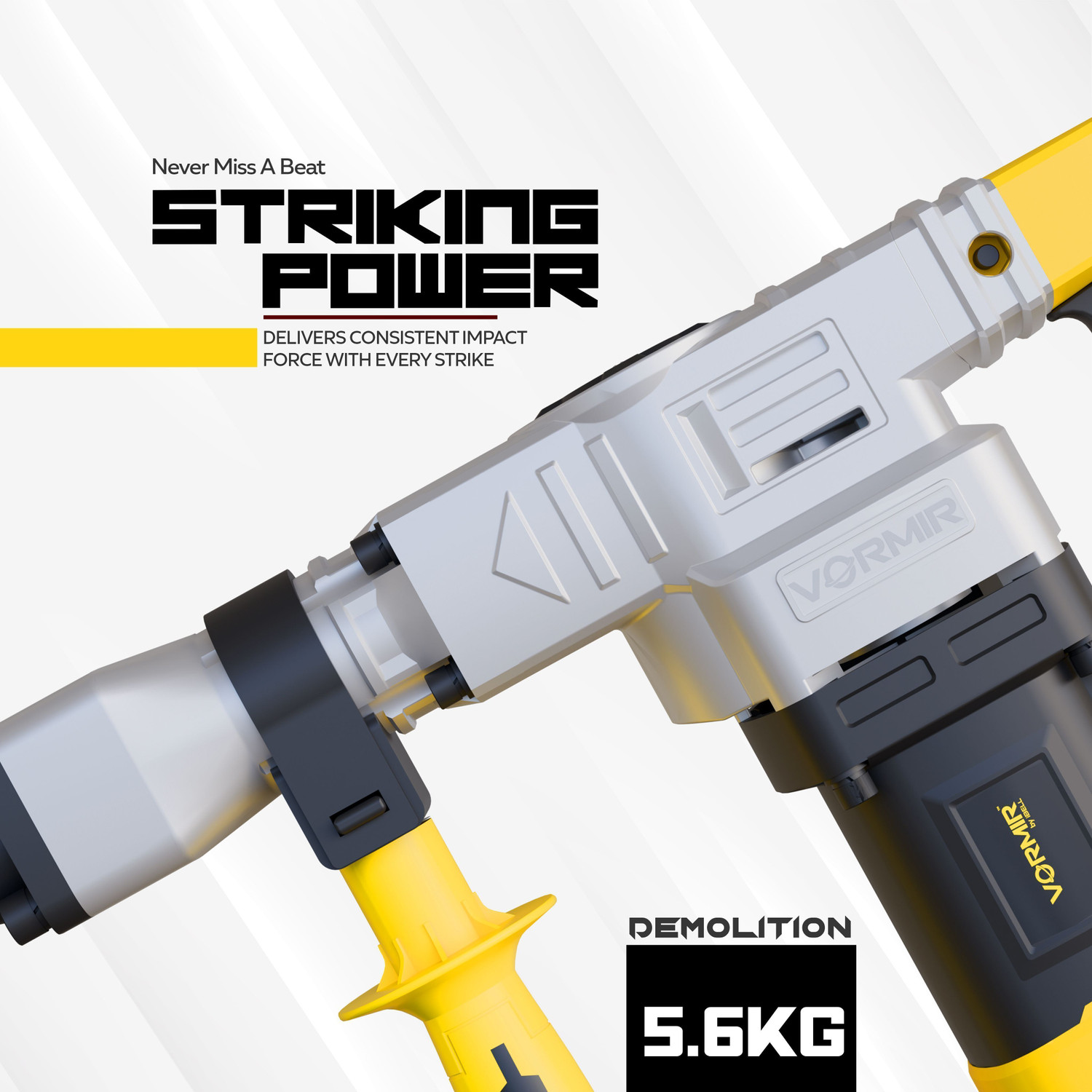 Image of iBELL VR DH10-78 Demolition Hammer - 6Kg, 1150W Copper Armature Motor, 17mm HEX Chuck, 10J Impact Energy,4100 BPM,Heavy Duty Concrete & Masonry Breaker Hammer Drill