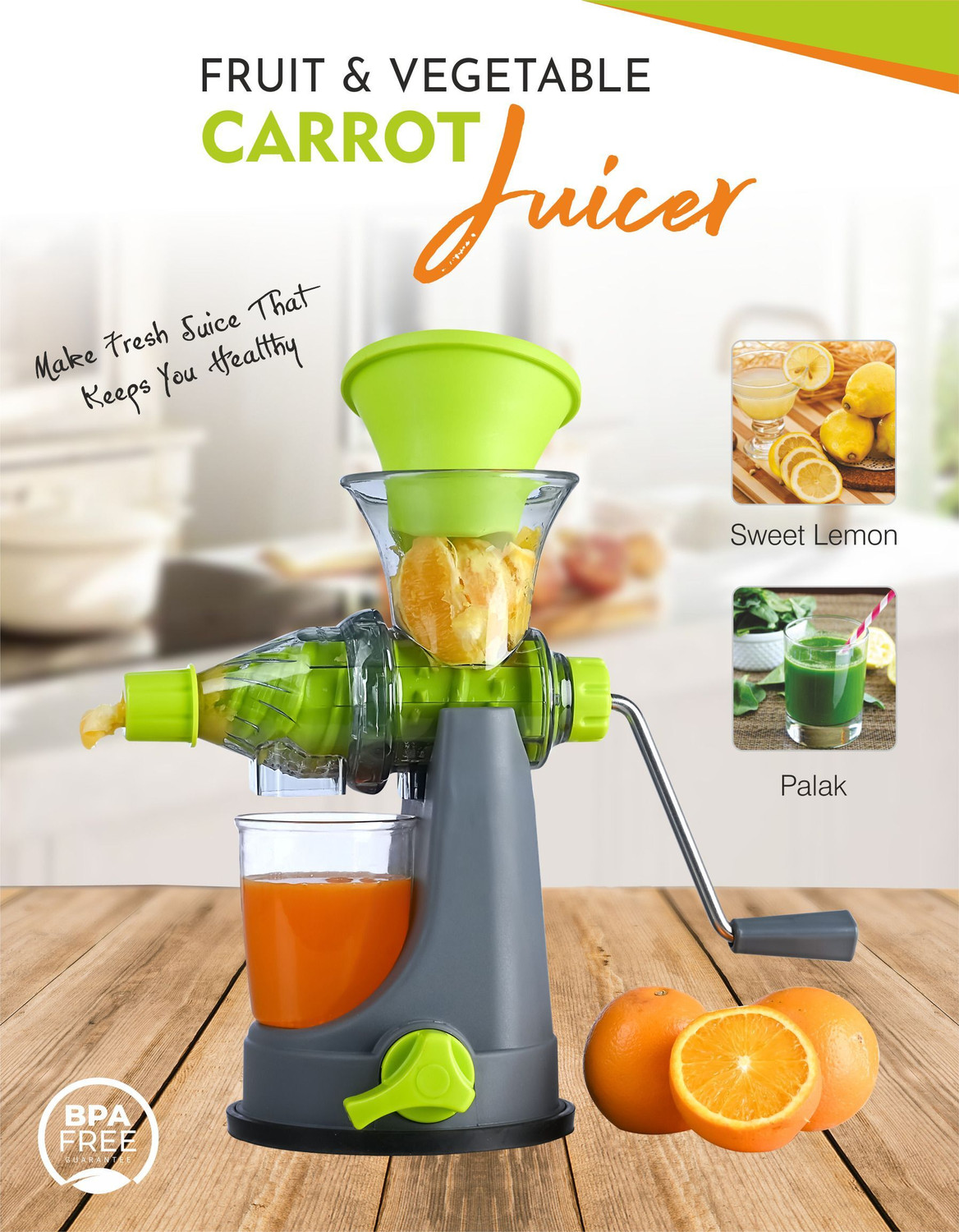 Image of FlatKitch Plastic Hand Juicer Hand Juicer For Carrot,Fruits And Vegtables