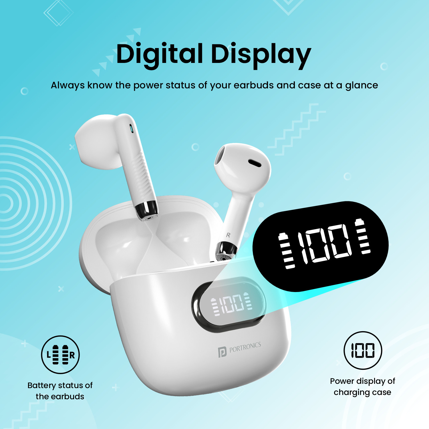 Image of Portronics Harmonics Twins S9 TWS Wireless Earbuds with Upto 30H Playtime, Digital Display Bluetooth