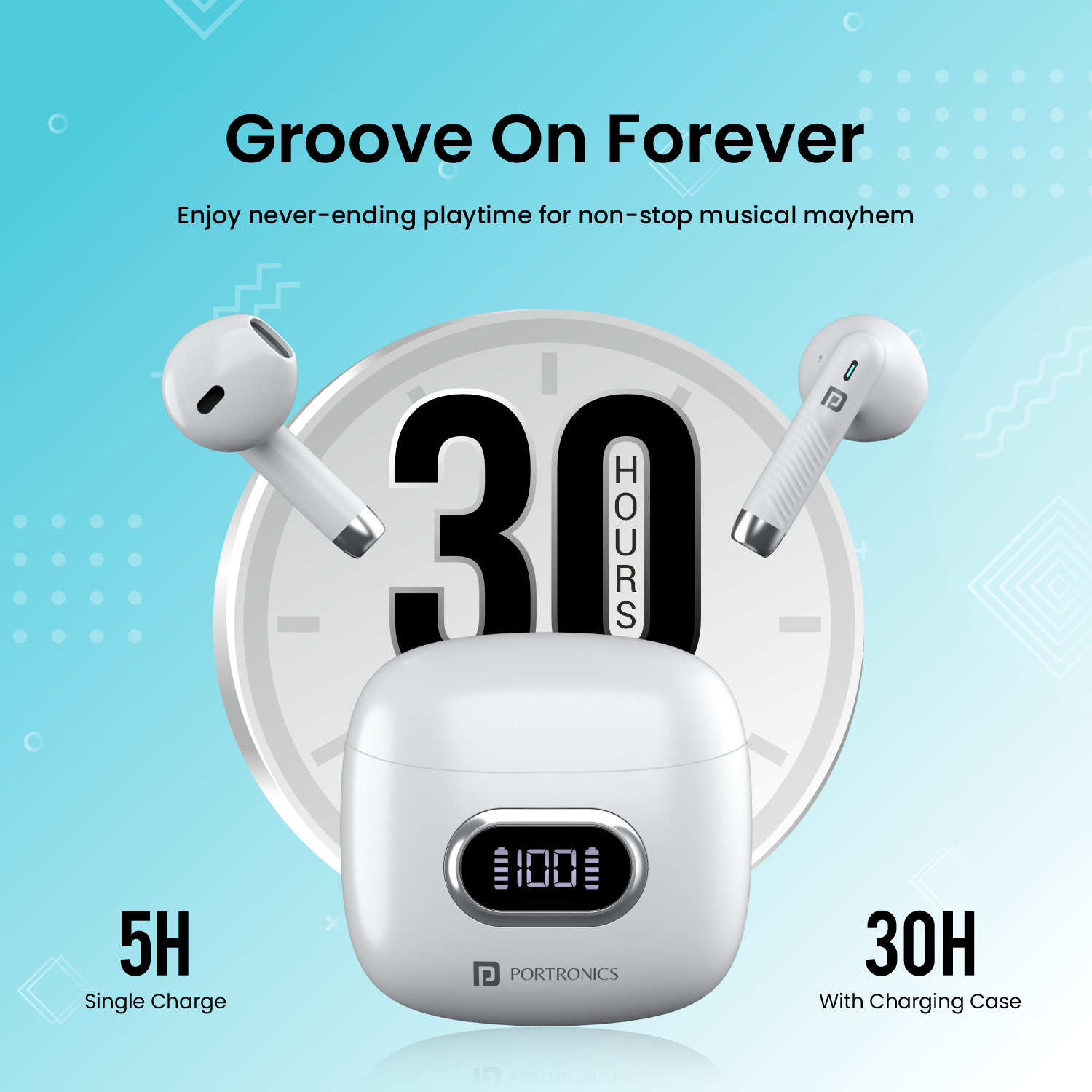 Image of Portronics Harmonics Twins S9 TWS Wireless Earbuds with Upto 30H Playtime, Digital Display Bluetooth