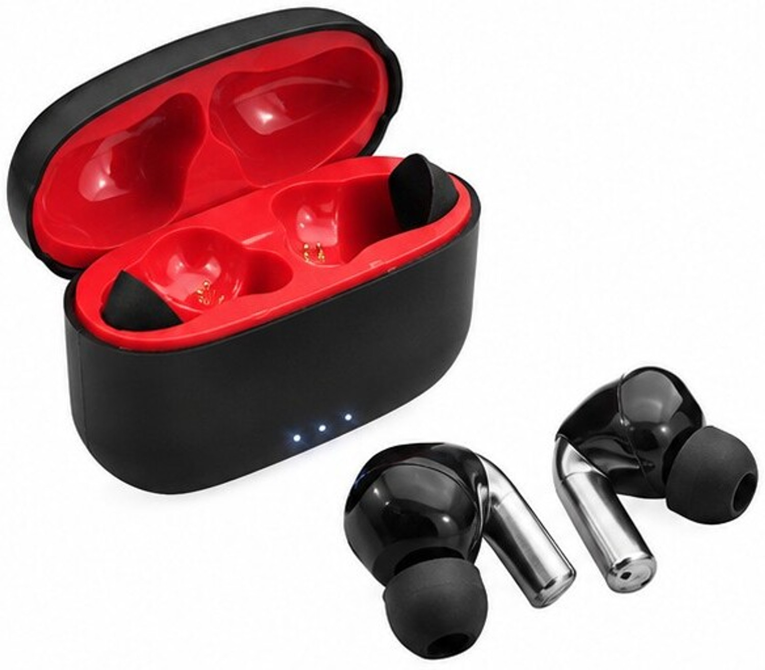 Image of Bright Portable TWS Wireless Earbuds with Charging Case Black Red Stereo Sound Bluetooth Headset (Red, Black, True Wireless)