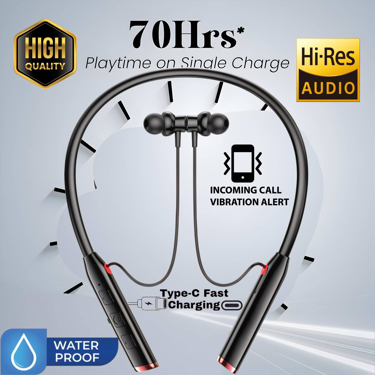 GEMFLY Premium Neckband With Vibration Alert, ENC, HD Sound Quality & Stereo Bass Bluetooth