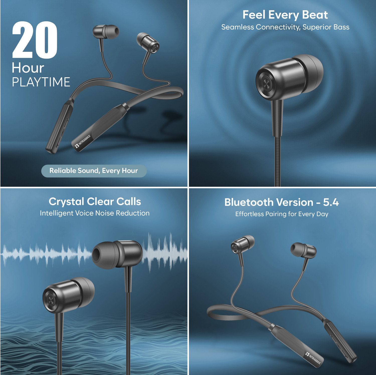 Image of Nitramax Nitramax V5.4 Bluetooth Neckband with Hardcore Bass & HD Calling Microphone Bluetooth & Wired Gaming Headset