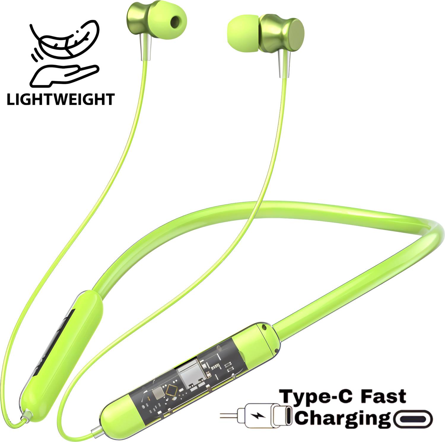 GEMFLY Trendy & Cool Transparent Neckband Long Battery Life ENC 12mm Drivers Bt V5.3 Bluetooth