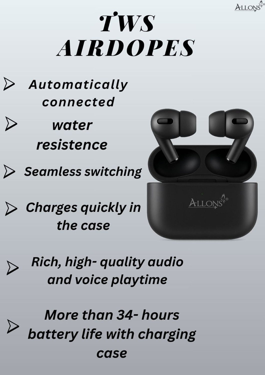 Image of allons TWS Bluetooth Earbuds True Wireless Headphone with MagSafe Charging Case O276 Bluetooth