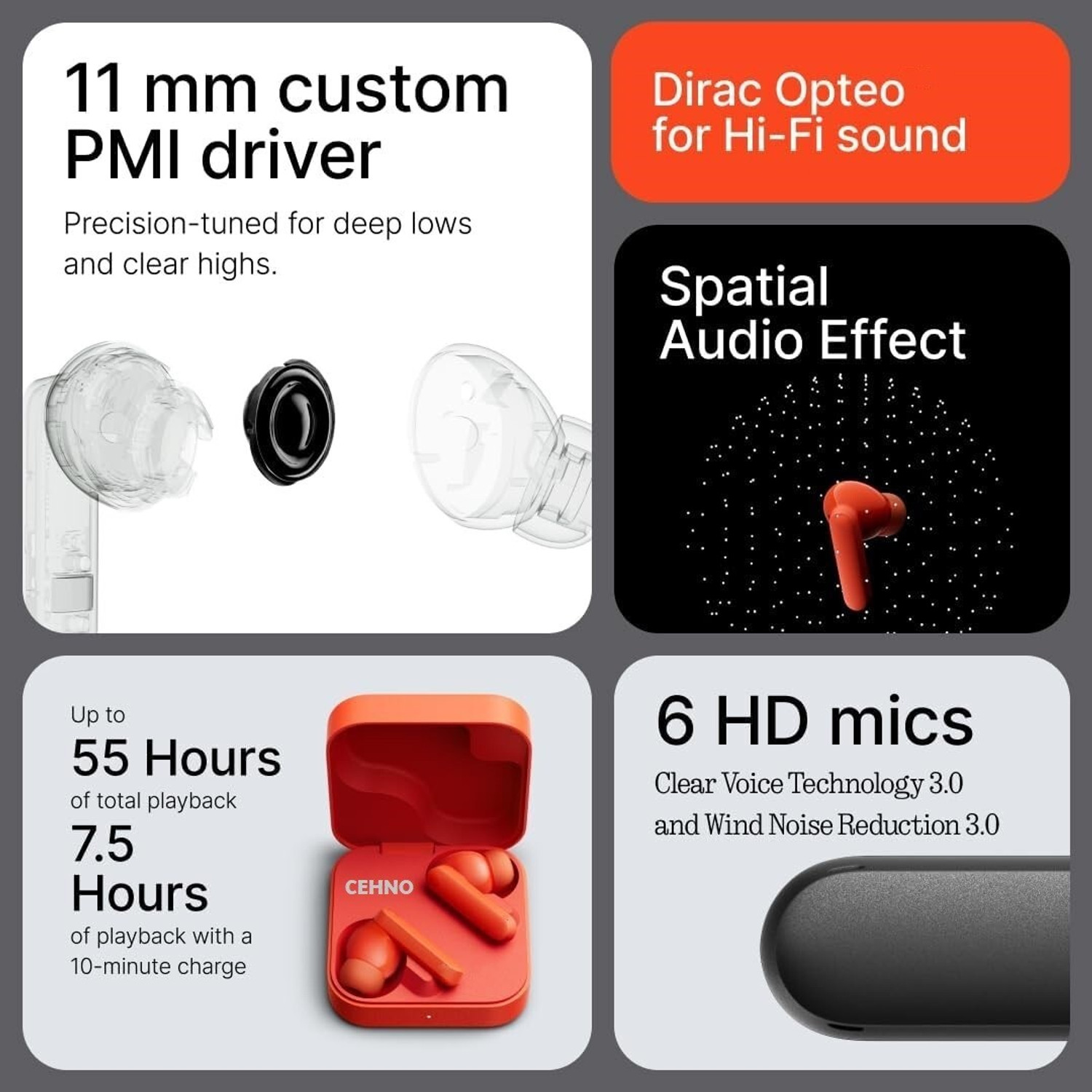 Image of CEHNO wireless Buds A4 42 dB ANC, 12.4mm Driver, Dirac-tuned, Ultra Bass Bluetooth Headset