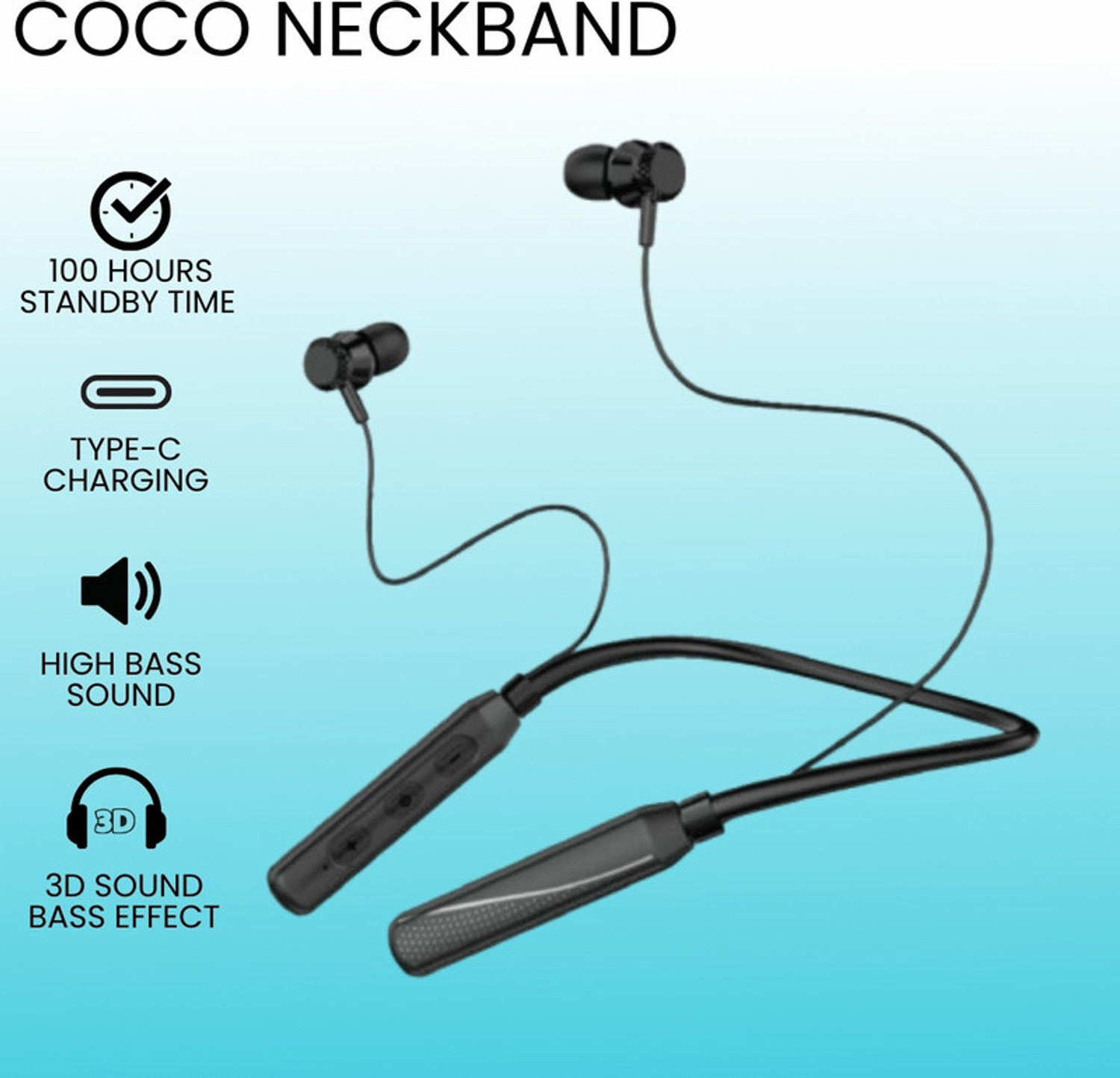 Image of GUGGU Bluetooth Neckband, Wireless Earphones In-Ear With Music Headset Deep BassKA358 Bluetooth Headset (Black, True Wireless)