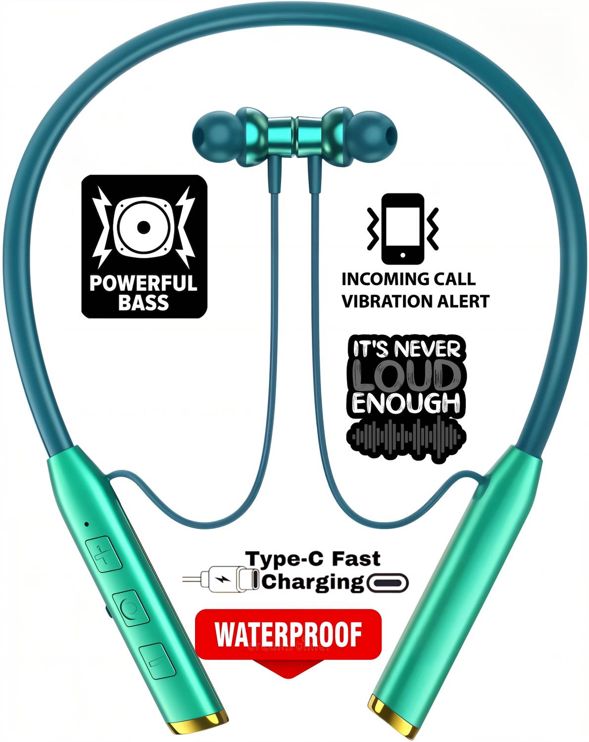 GEMFLY Vibration Alert, 48 Hours Playtime, ENC, HD Sound Quality & Stereo Bass136 Bluetooth