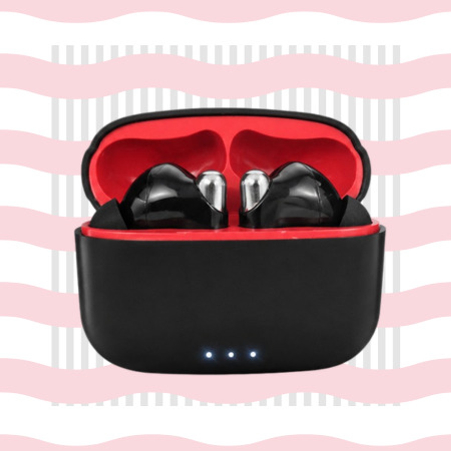 Image of Bright Portable TWS Wireless Earbuds with Charging Case Black Red Stereo Sound Bluetooth Headset (Red, Black, True Wireless)