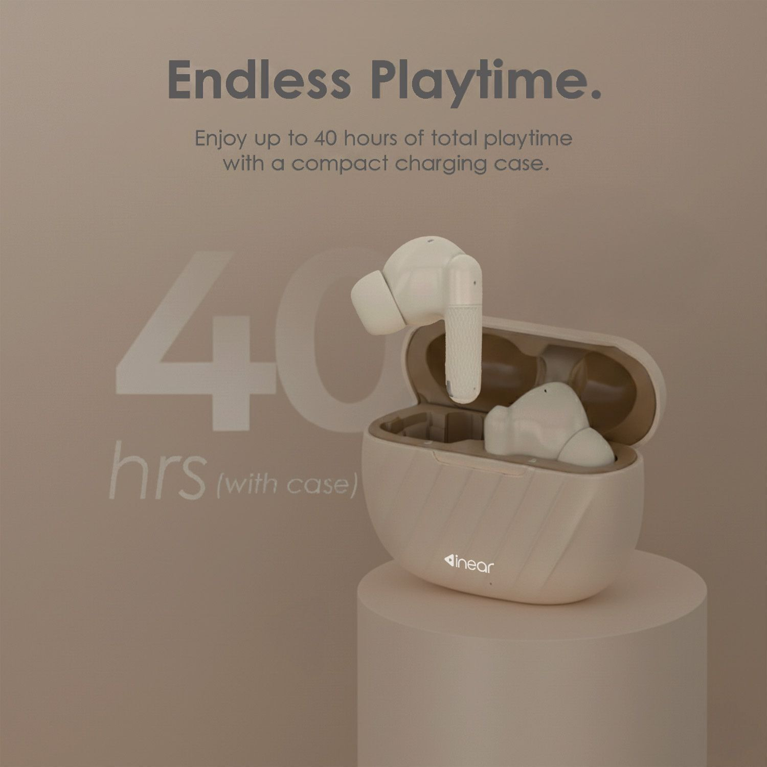 Image of inear Juke Buds T-5 True Wireless Bluetooth Earbuds Type-C Insta-Charge, 40H Playtime Bluetooth Headset (Cream, In the Ear)