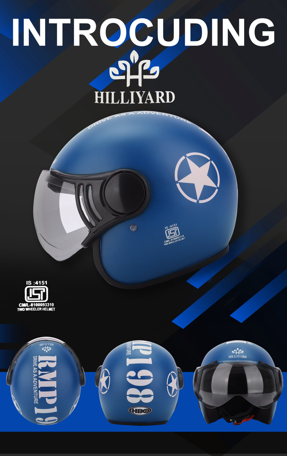 Image of HILLIYARD Half Face Bullet Helmet ISI Certified Open Face Helmet for Men and Women Motorbike Helmet