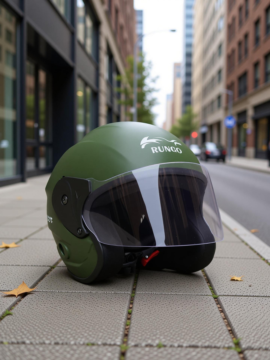 Image of MASTER RUNGO HALF FACE OLIVE COLOUR HELMET AD Motorbike Helmet (OLIVE)
