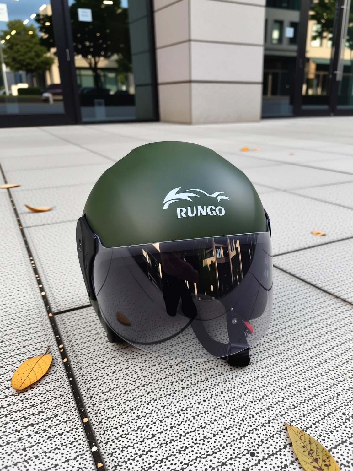 Image of MASTER RUNGO HALF FACE OLIVE COLOUR HELMET AD Motorbike Helmet (OLIVE)