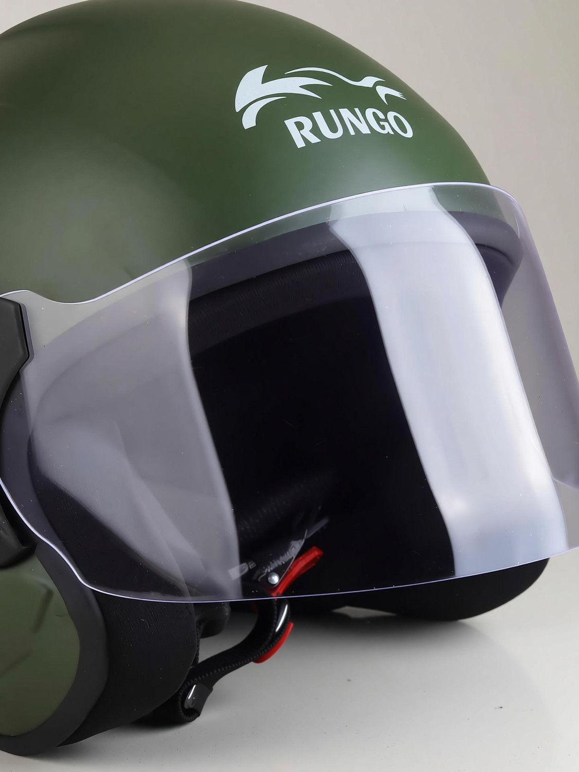 Image of MASTER RUNGO HALF FACE OLIVE COLOUR HELMET AD Motorbike Helmet (OLIVE)