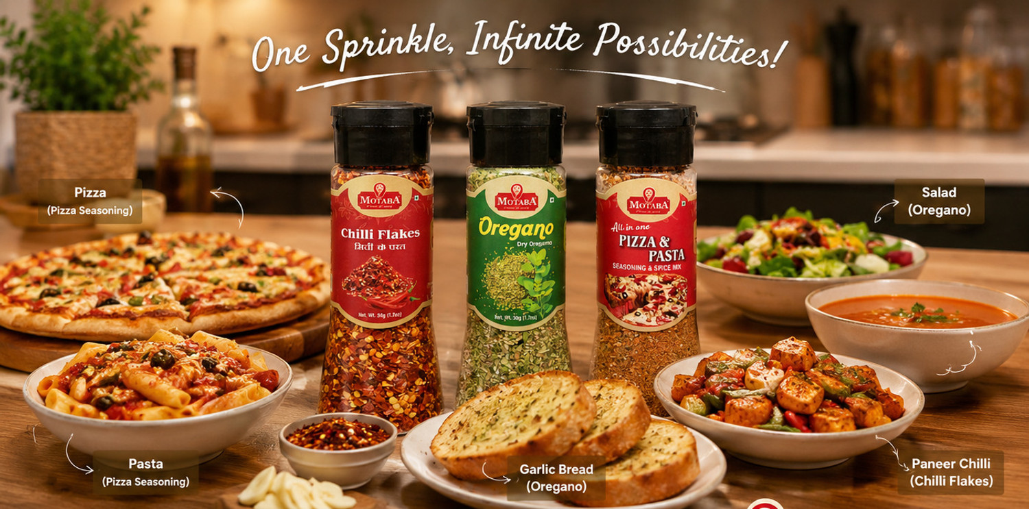 Image of motaba masala Italian Pizza Seasoning(70Grams), Chilli Flakes and Oregano(50Grams)