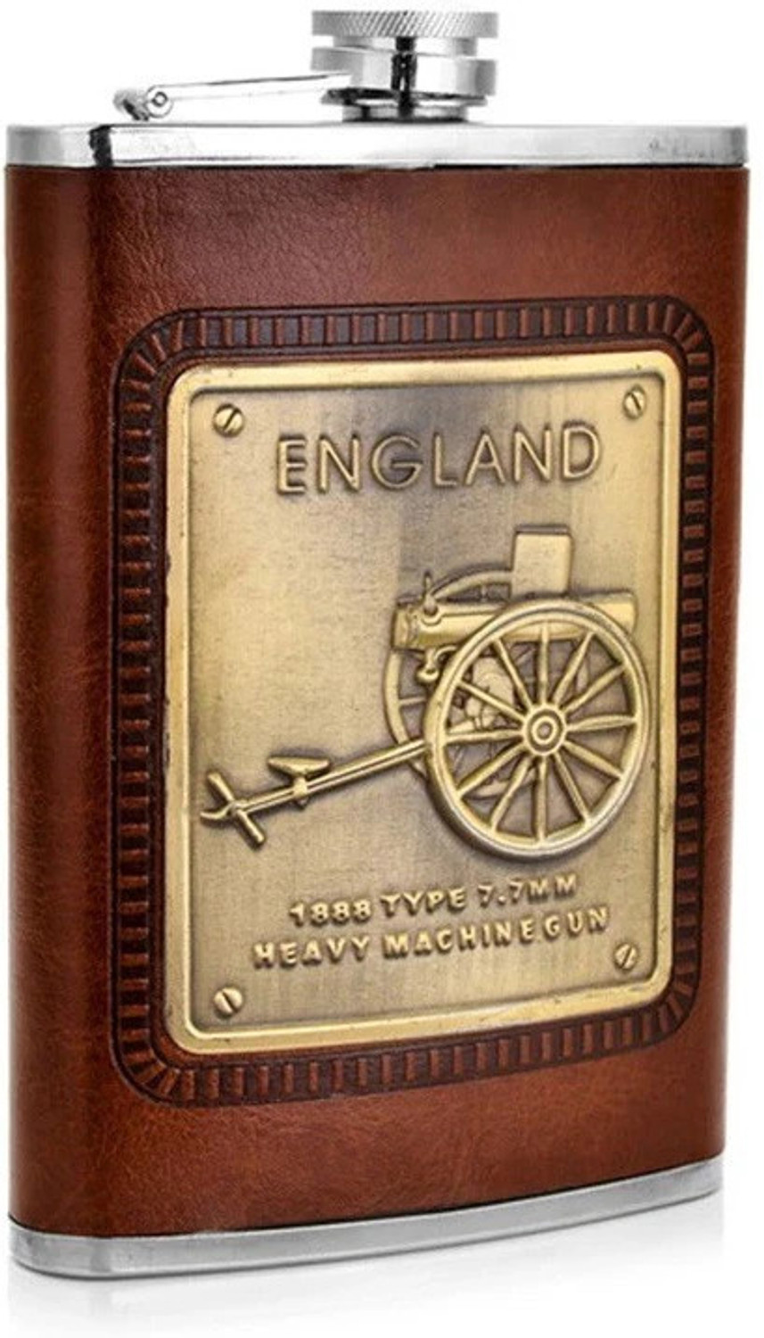 Image of Protos England Stainless Steel Hip Stitched Leather Stainless Steel Hip Flask