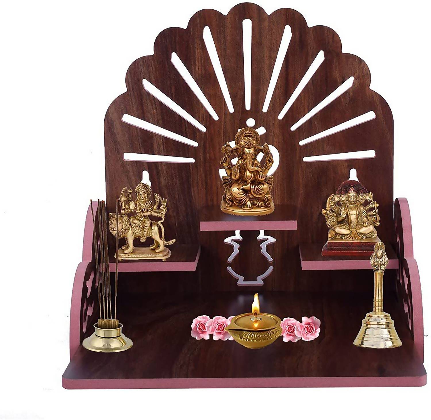 ARKICK Wooden Temple For Home & Offfice Wall Mounted, Hanging Pooja Mandir with Shelf Engineered Wood Home Temple