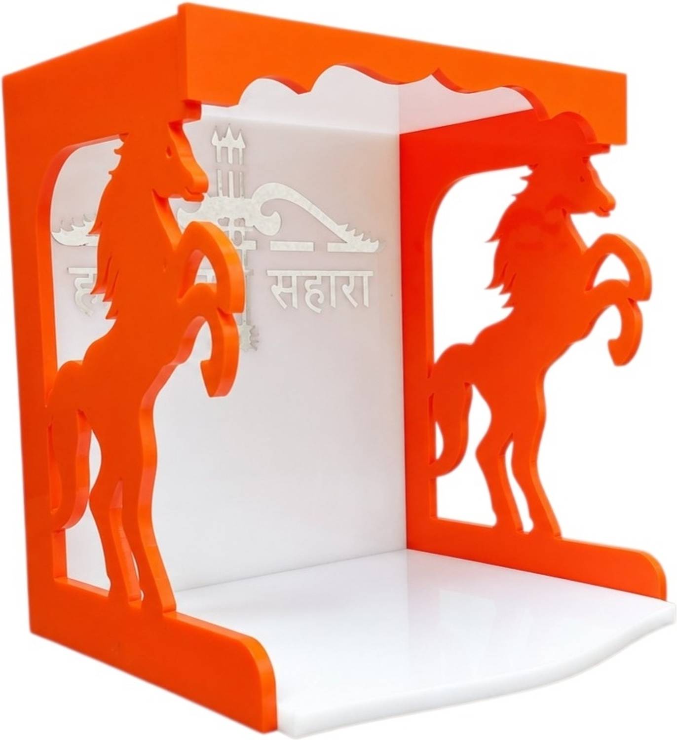 RCMHUB Stylish Mini Mandir for Car, Car Dashboard Temple Orange White Decorative Showpiece - 10 cm