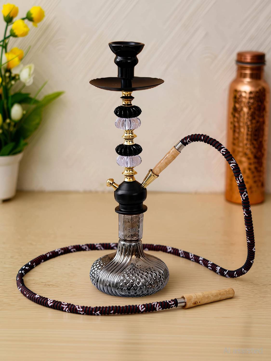 Appraise Red Hookah with Silver Stem 12 inch - Image 3