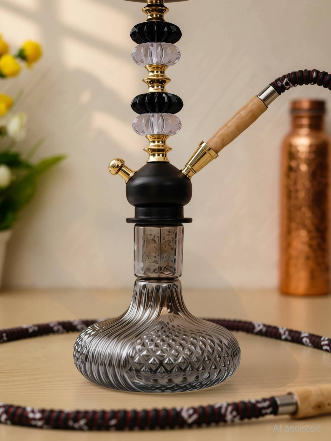 Appraise Red Hookah with Silver Stem 12 inch - Image 2