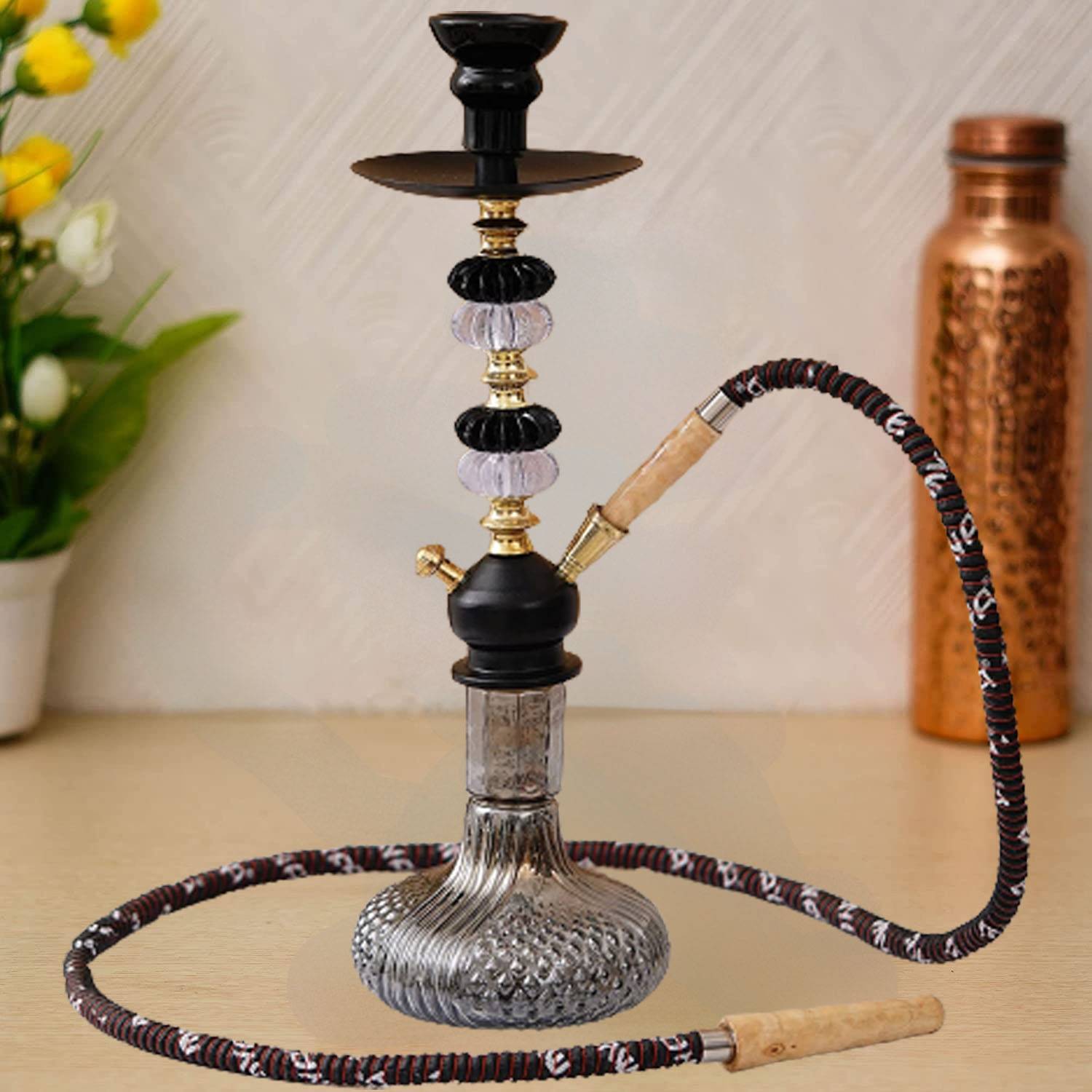Appraise Red Hookah with Silver Stem 12 inch - Image 1