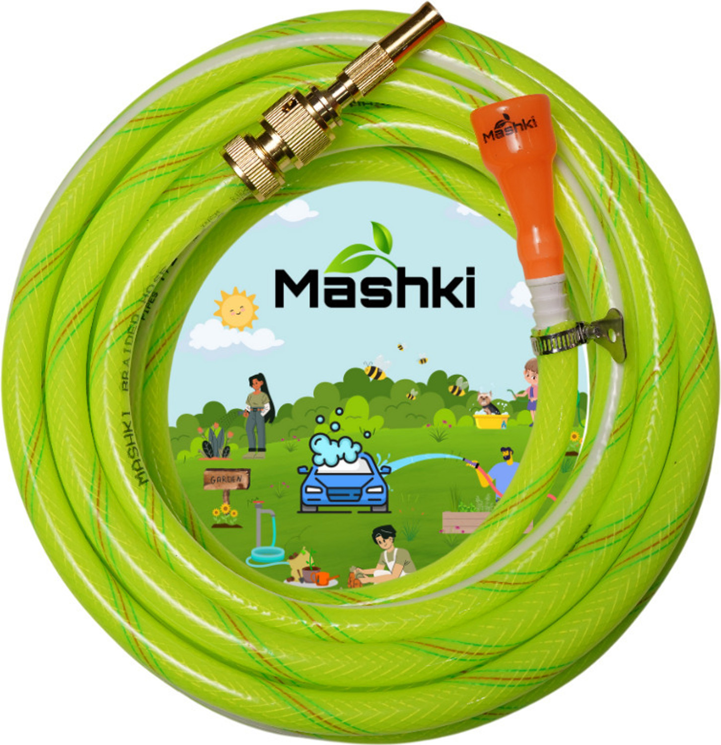 Image of MASHKI 15 Feet 0.5 Inch 3-Layered Braided Water Hose Pipe With Water Nozzle Spray Gun