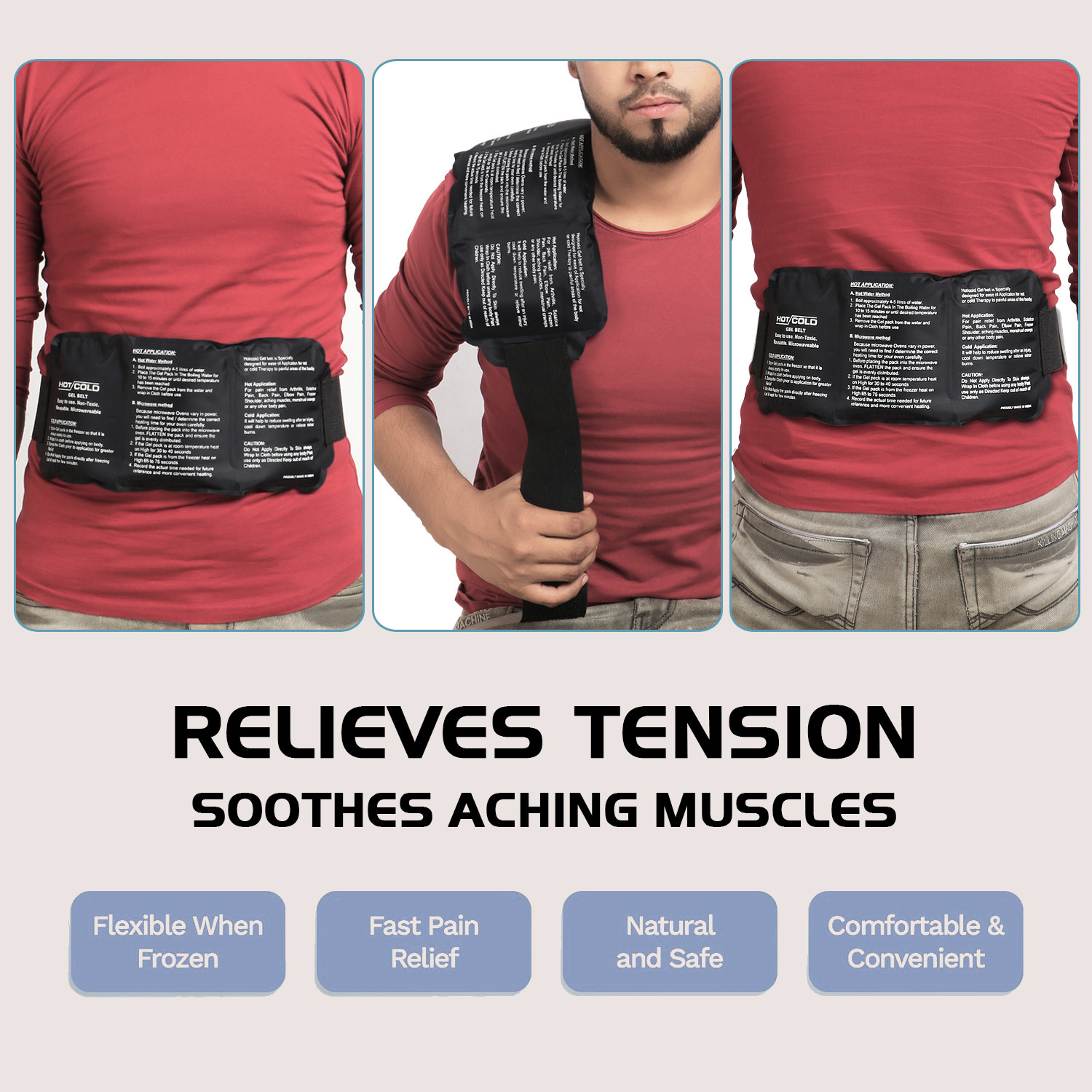 Image of RCSP Reusable Hot & Cold Gel Pack with Adjustable Straps for Pain Relief | Ice & Heat Therapy for Back, Knee, Shoulder neck, sports injuries | Leak Proof Pack