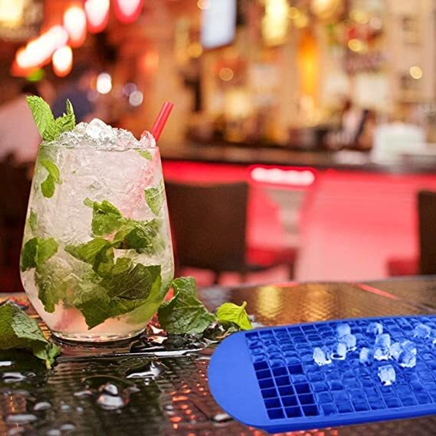 Image of BAKEMO Silicone Ice Cube Tray 160 Cavity Small Ice Cube Mould Easy Release Silicone Blue Silicone Ice Cube Tray