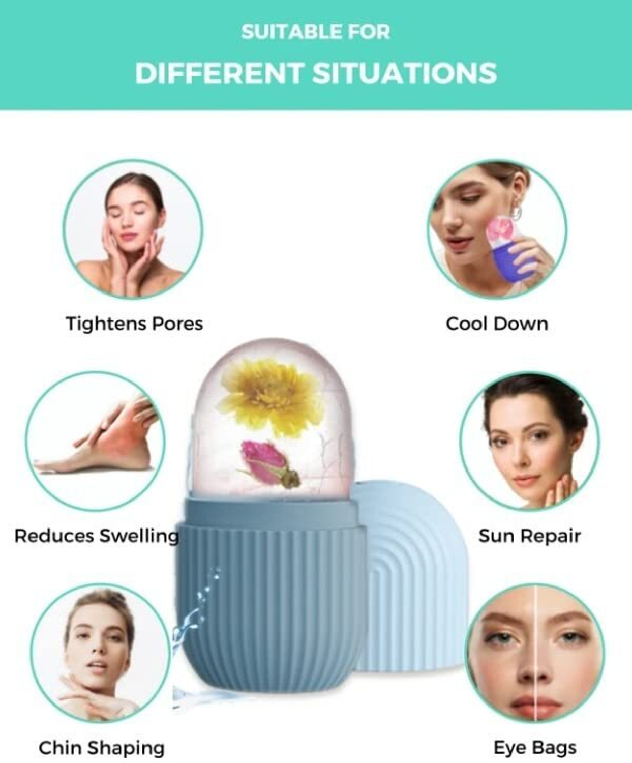 Image of R FASHION Ice Roller,Face Stone Roller with Gua Sha Jade Roller and 3D Massager Roller Set Facial Combo For Skin Eye Body Ice Cube Roller Women Men Massager (Multicolor)