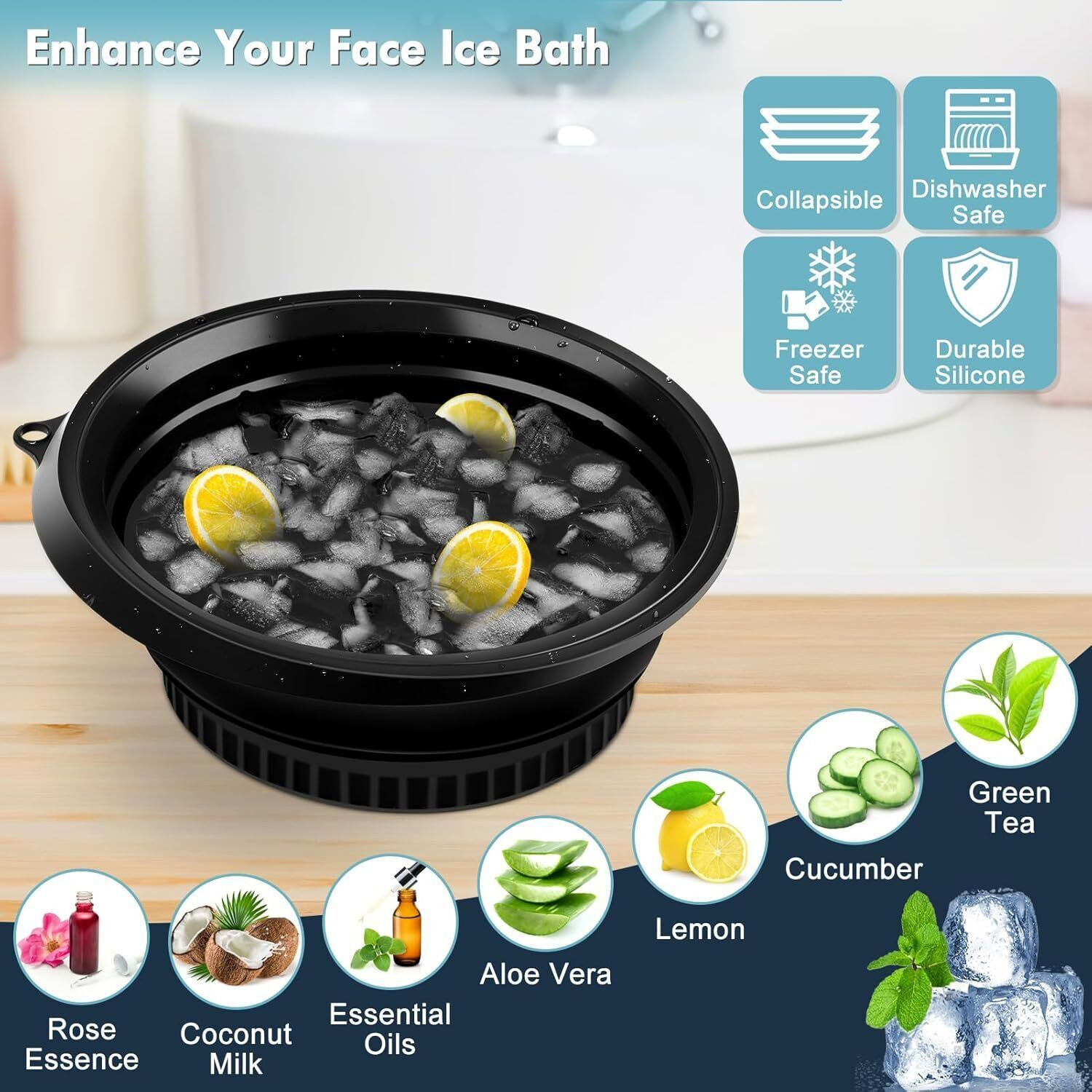 Image of Deoxys Silicone Massage Bowl Face Bowl for Ice with Built-in Icetray, Foldable Silicone Facial Plunge Bowls Disposable