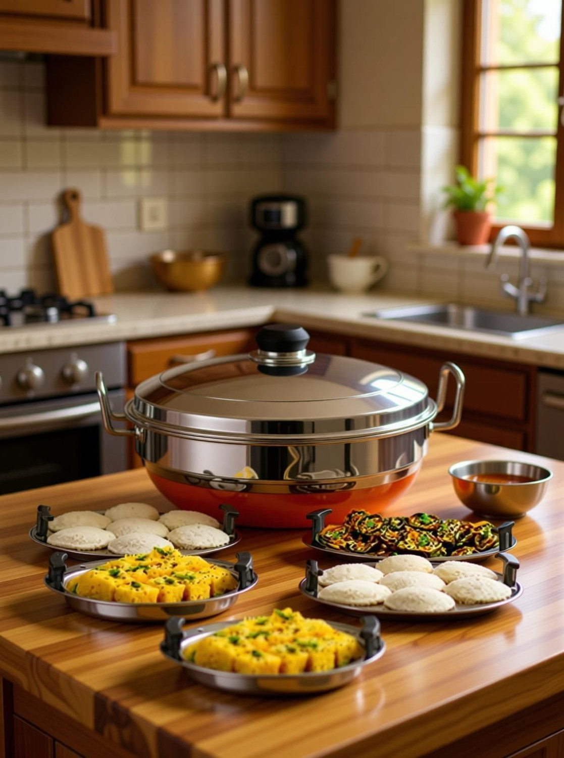 Image of Sambhavnath All-in-One Stainless Steel Idli Cooker Multi Kadai Steamer Standard Idli Maker