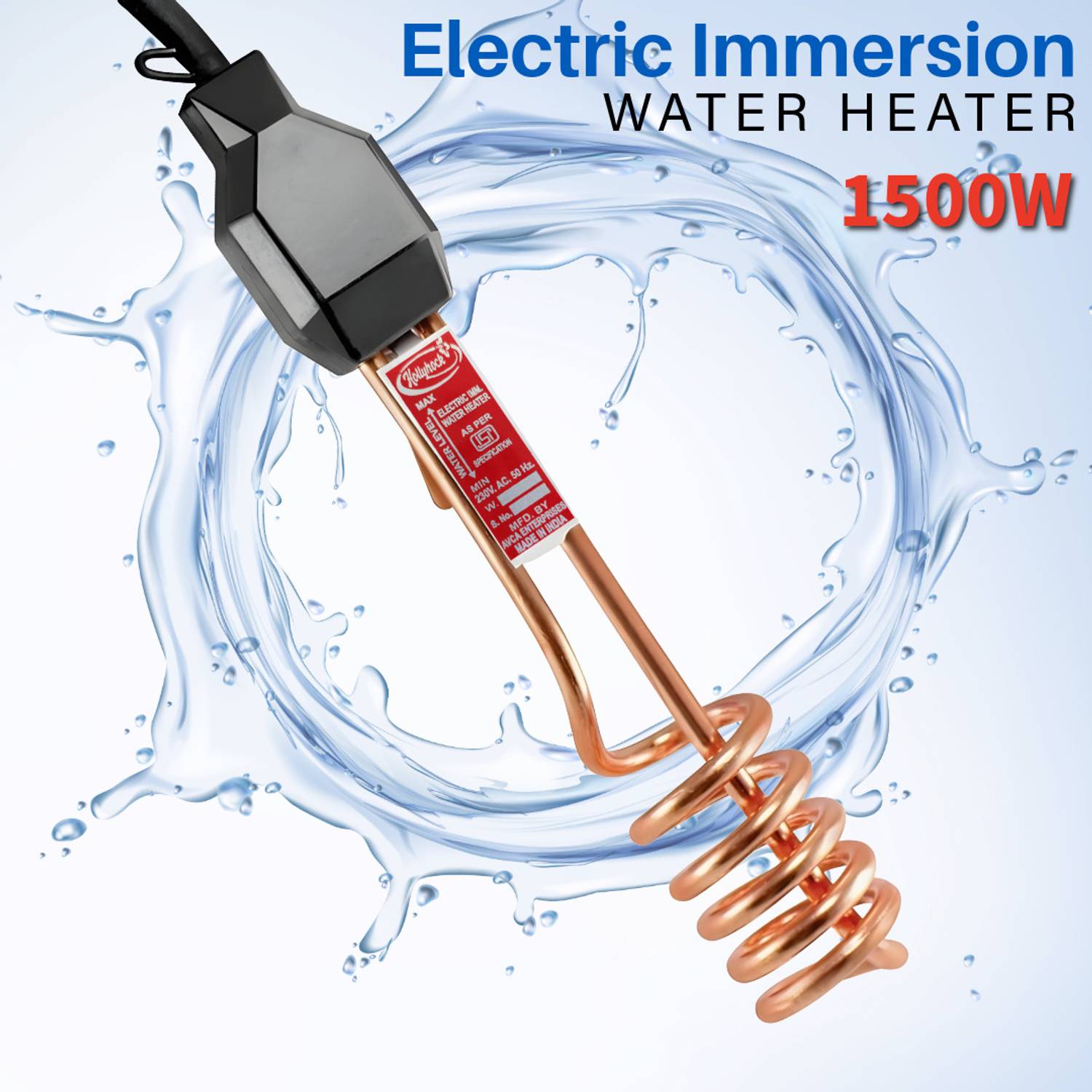 hollyhock Neo Black 1500 W Shock Proof Immersion Heater Rod