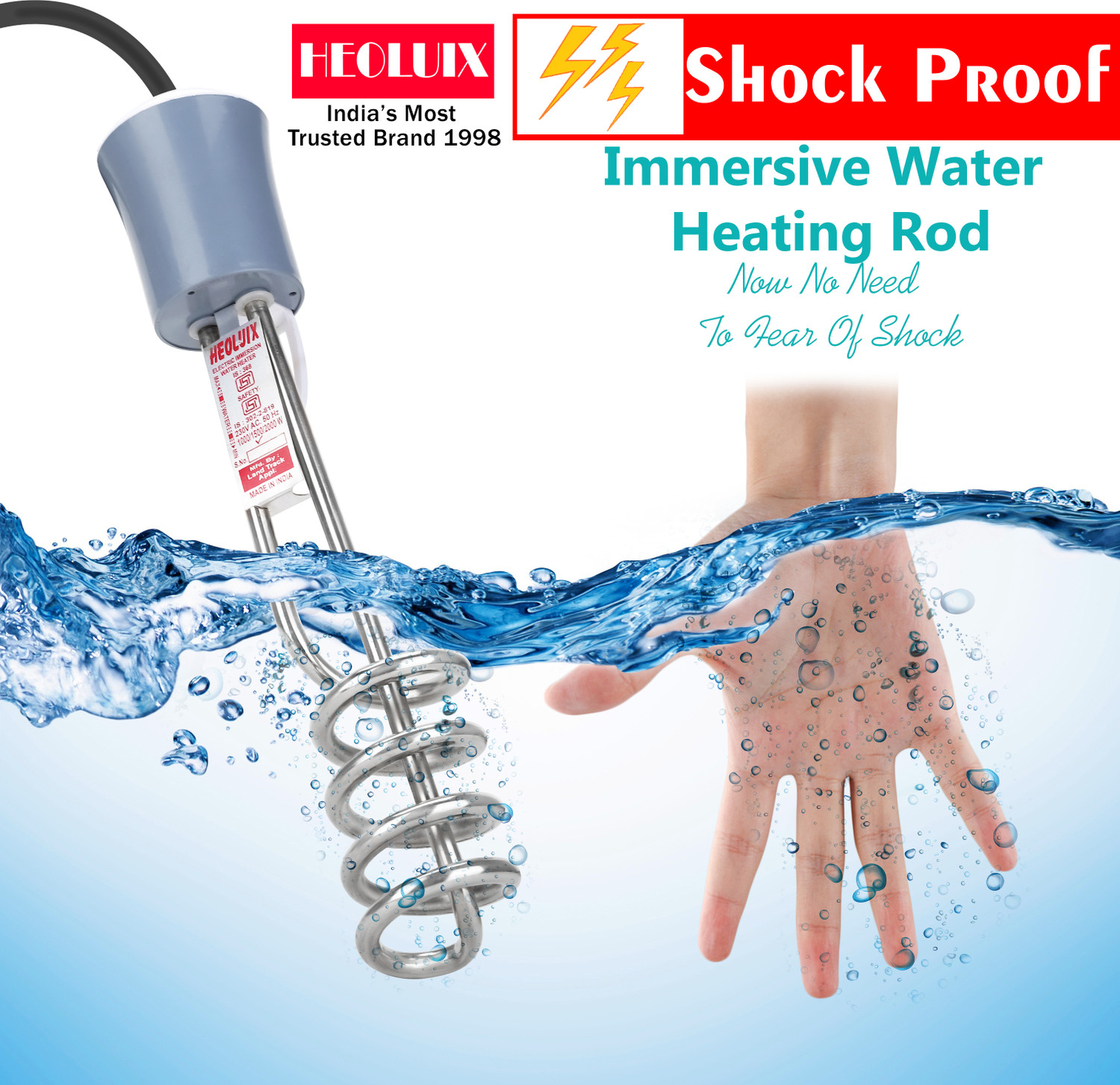 Image of heoluix shock proof & Water Proof Water Heater. 2000 W Shock Proof Immersion Heater Rod