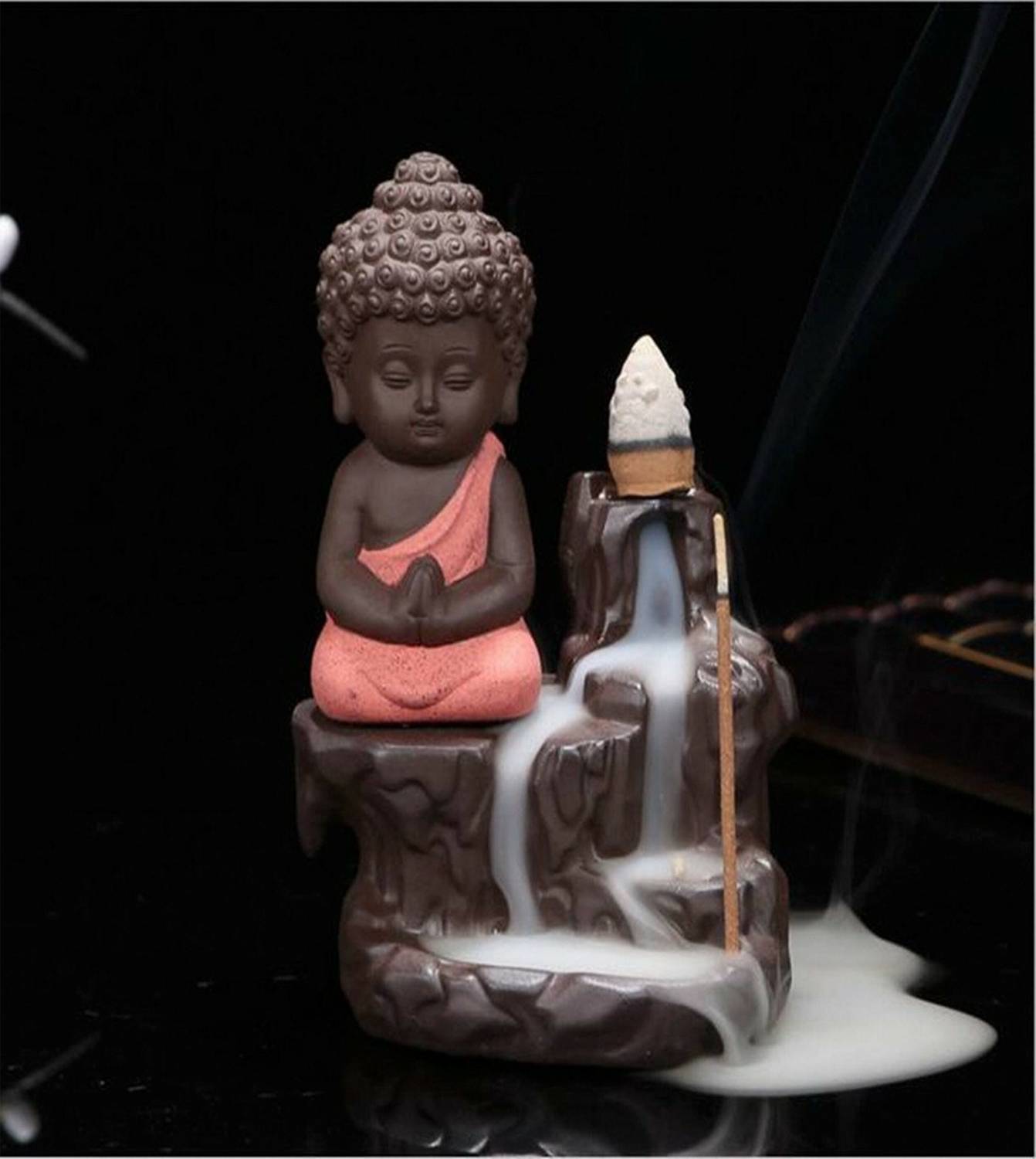 BECKON VENTURE Handicrafted Meditating Monk Buddha Smoke Backflow incense burner with 10 Smoke Backflow Incense Cone in Incense Sticks|decoration items for house|handicraft home decor|showpiece figurine|smoke fountain|buddha smoke fountain|Smoke waterfall fountain | Home Decor showpiece|table decorations items| handicraft items in Showpieces & Figurines|decorative items |Buddha Statue for Car Dashboard, Gifts And Home |Statues|statue for car|statue of gods| Showpiece gift sets| Showpiece & Figurnies |Showpieces in home| Polyresin Incense Holder