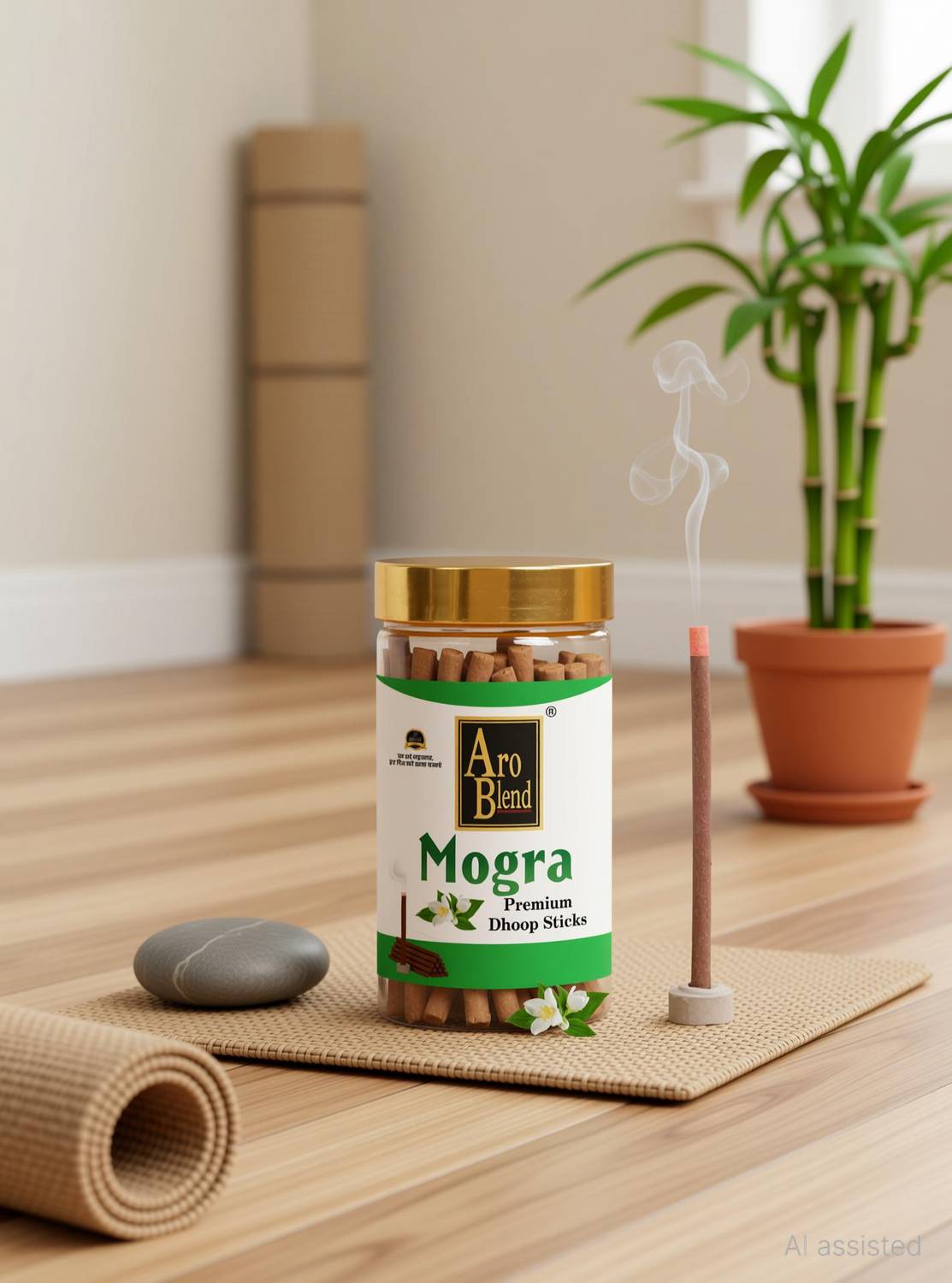 Aroblend MOGRA FLAVOUR DRY DHOOP STICKS PACK OF 100 GRAM JAR FOR ROOM FRESHNESS, POSITIVE ENERGY & YOGA MEDITATION, MOGRA